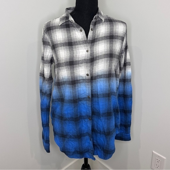 Balera Ombré Plaid Women’s Button Up Blue White (SA 4/6) - Picture 2 of 5